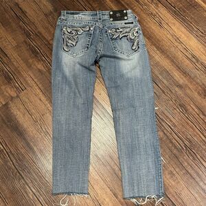 Miss Me Jeans Women’s 26 Blue Sunny Skinny Low Rise Faded Denim Distressed Rip